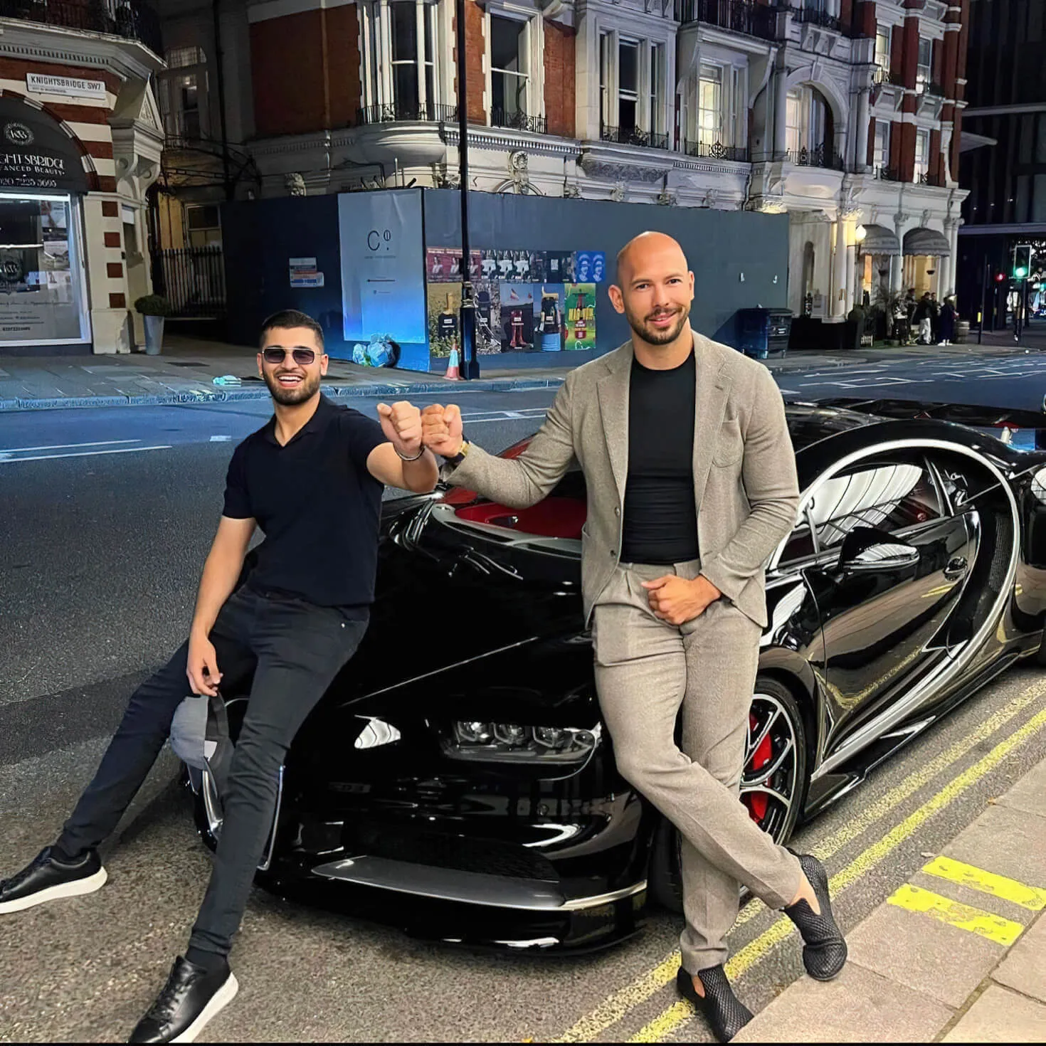 Tate with a friend and a Bugatti